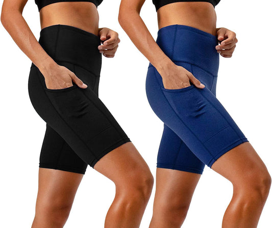 Women'S 2-Pack High Waist Workout Yoga Running Exercise Shorts with Side Pockets