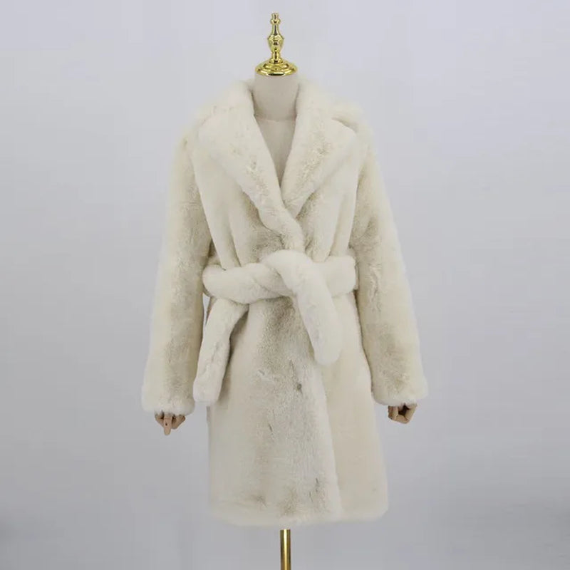 QC20048 New Arrival Women Winter Coat Faux Fur Long Coat Fake Rabbit Fur Overcoat