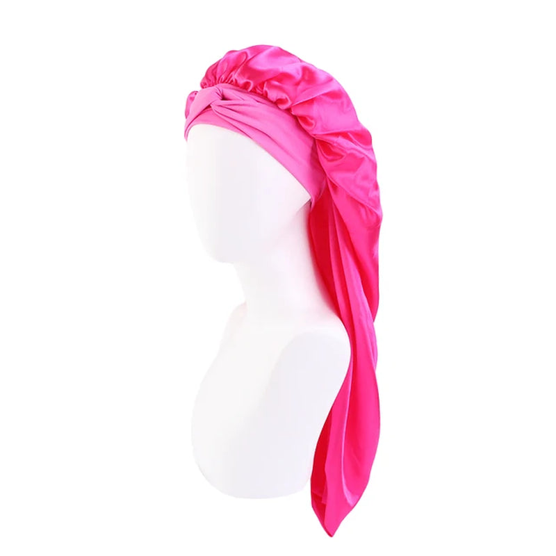 New Women Long Oversized Elastic Satin Bonnet Sleeping Cap with Ribbon Breathable Sleeping Cap Turban Sleep Headwear Bandanas