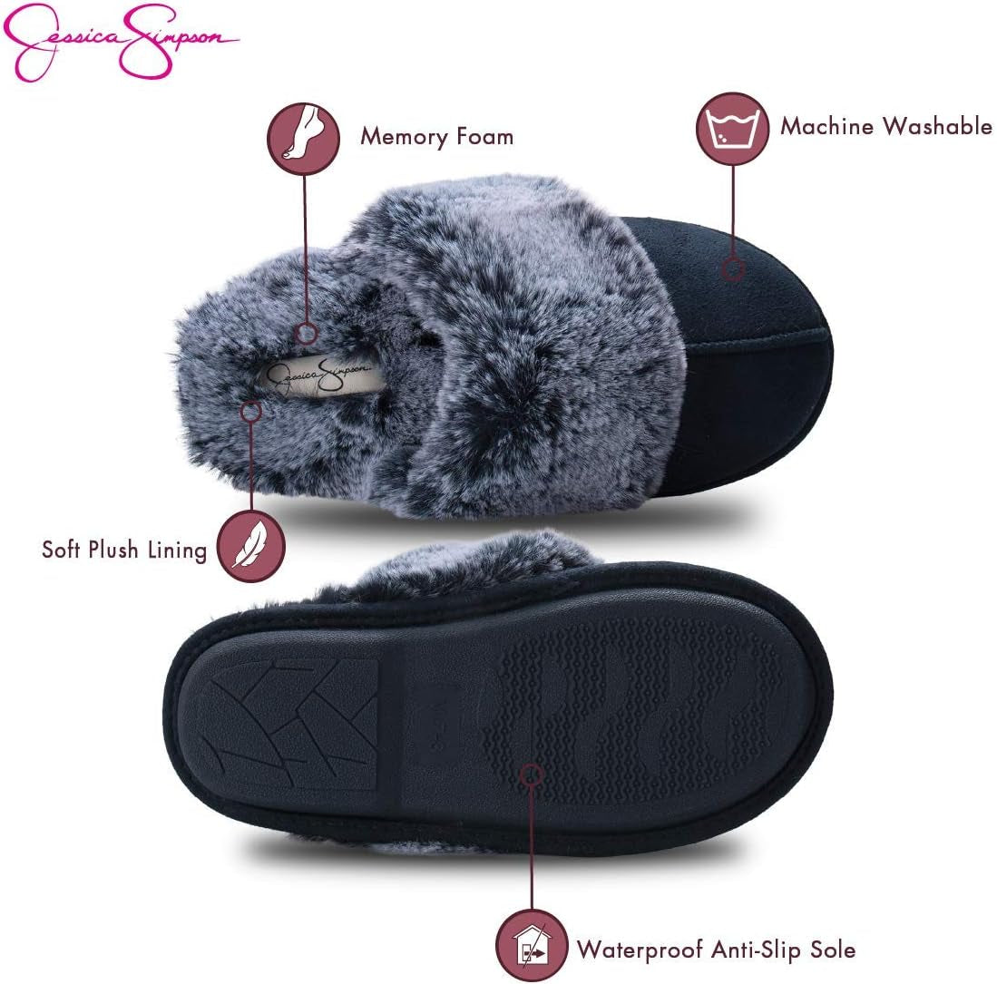 Women'S Comfy Faux Fur House Slipper Scuff Memory Foam Slip on Anti-Skid Sole