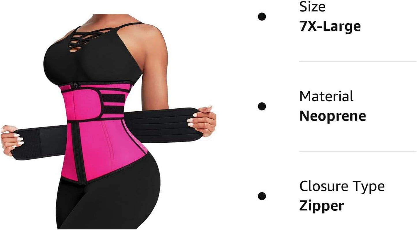 Waist Trainer for Women plus Size 2 Straps 7 Bones Workout Sauna Trimmer Neoprene Exercise Corset