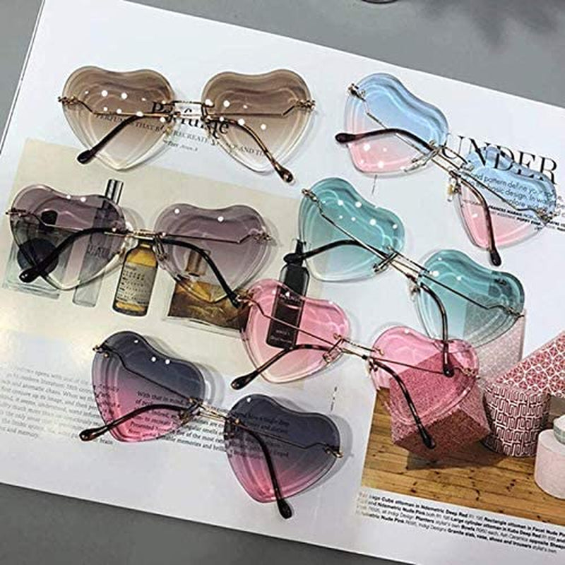 Heart Sunglasses for Women Rimless Thin Metal Frame Heart Shaped Sun Glasses UV400