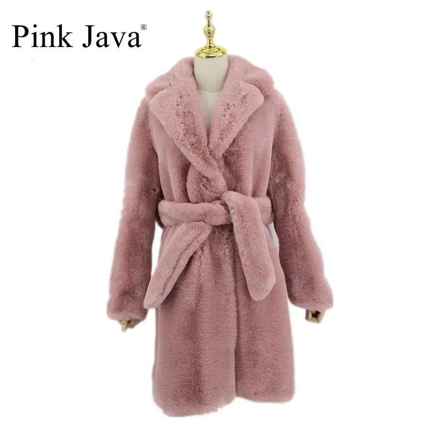 QC20048 New Arrival Women Winter Coat Faux Fur Long Coat Fake Rabbit Fur Overcoat