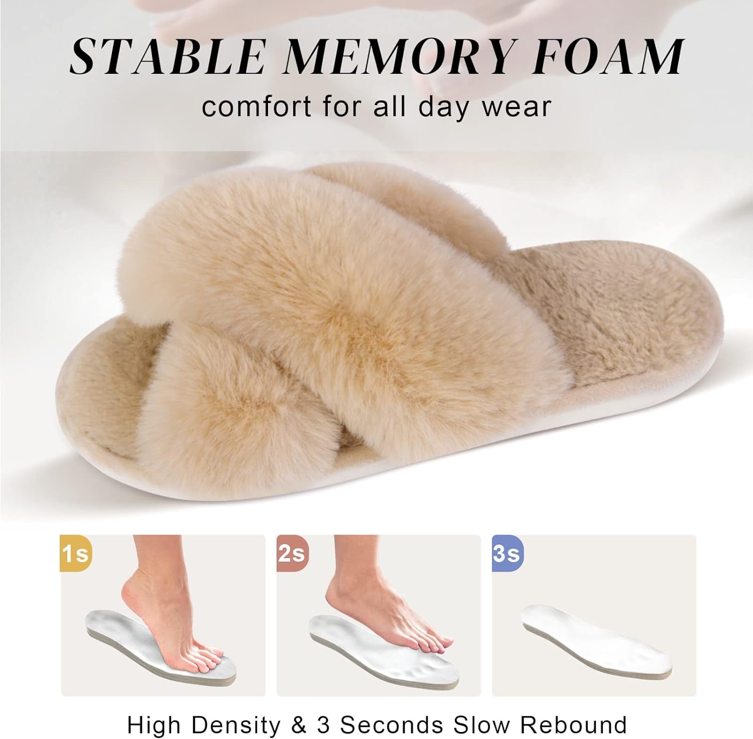 Women'S Cross Band Slippers Fuzzy Soft House Slippers Plush Furry Warm Cozy Open Toe Fluffy Home Shoes Comfy Indoor Outdoor Slip on Breathable