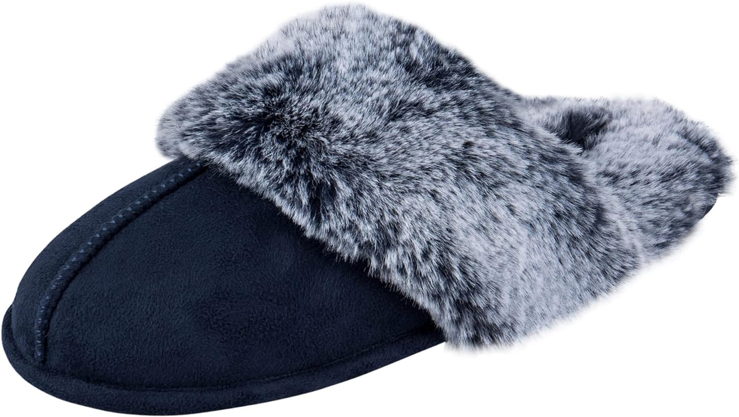 Women'S Comfy Faux Fur House Slipper Scuff Memory Foam Slip on Anti-Skid Sole