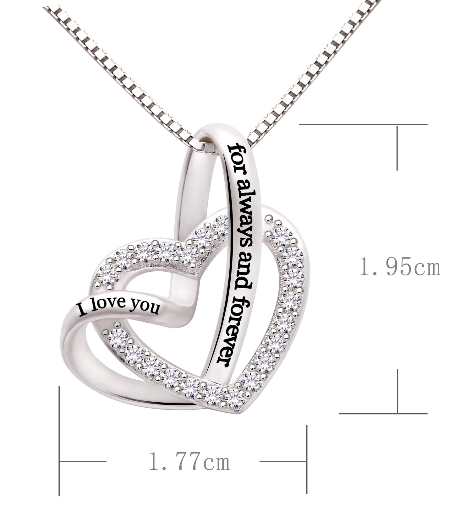 Jewelry Sterling Silver "I Love You for Always and Forever" Love Heart Cubic Zirconia Necklace