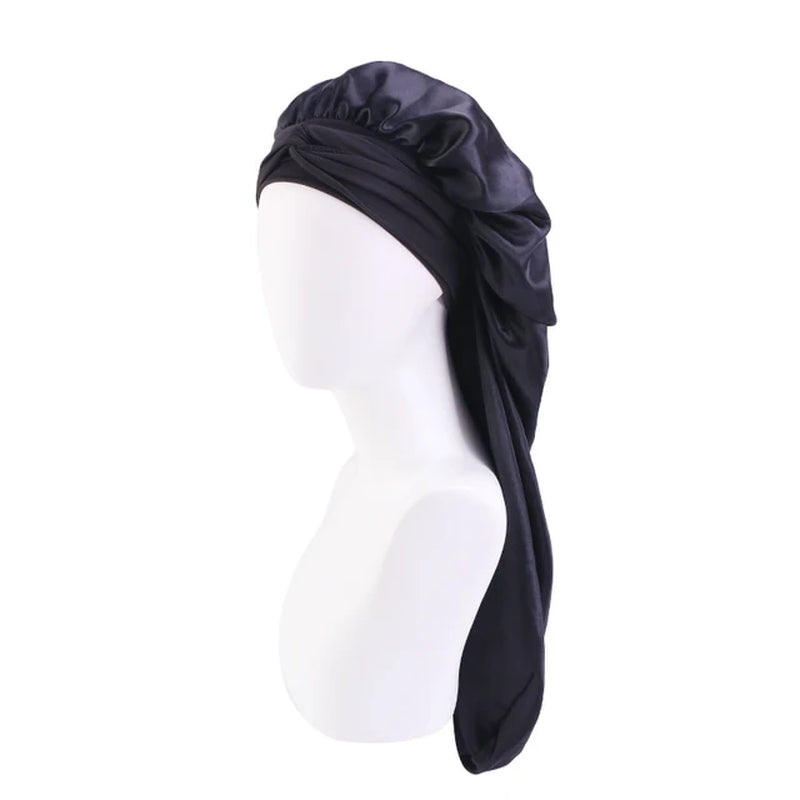 New Women Long Oversized Elastic Satin Bonnet Sleeping Cap with Ribbon Breathable Sleeping Cap Turban Sleep Headwear Bandanas