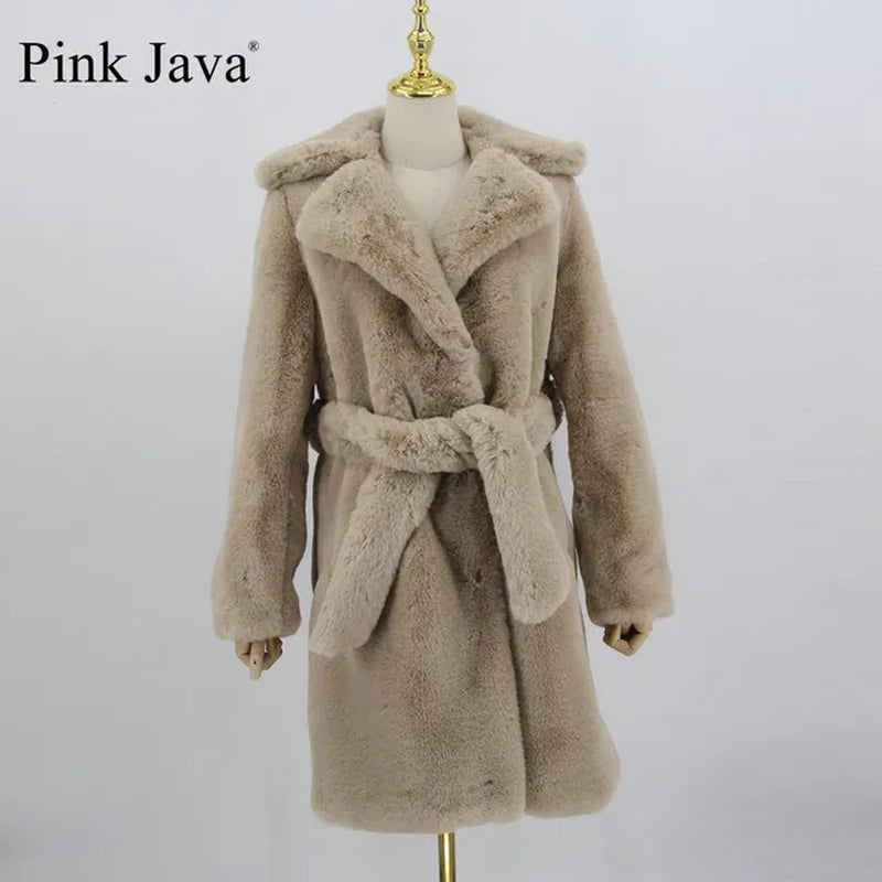 QC20048 New Arrival Women Winter Coat Faux Fur Long Coat Fake Rabbit Fur Overcoat